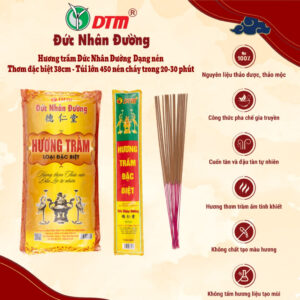 Hương trầm Đức Nhân Đường Dạng nén thơm ngát và ít khói – Bịch 10 thẻ (45 nén/thẻ) dài 38cm