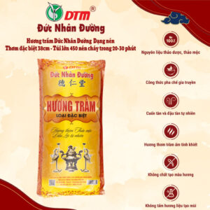 Hương trầm Đức Nhân Đường Dạng nén thơm ngát và ít khói – Bịch 10 thẻ (45 nén/thẻ) dài 38cm