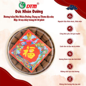 Hương trầm Đức Nhân Đường Dạng nụ thơm dịu và ít khói – Hộp 38 nụ cháy trong 20-30 phút