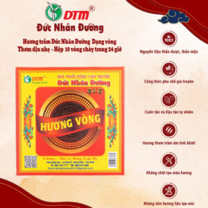 Hương trầm Đức Nhân Đường Dạng vòng Thơm dịu nhẹ – Hộp 10 vòng – Cháy trong 12 giờ