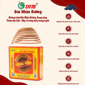 Hương trầm Đức Nhân Đường Dạng vòng Thơm dịu & ít khói – Hộp 10 vòng – Cháy trong 12 giờ