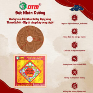 Hương trầm Đức Nhân Đường Dạng vòng Thơm đặc biệt – Hộp 10 vòng – Cháy trong 24 giờ